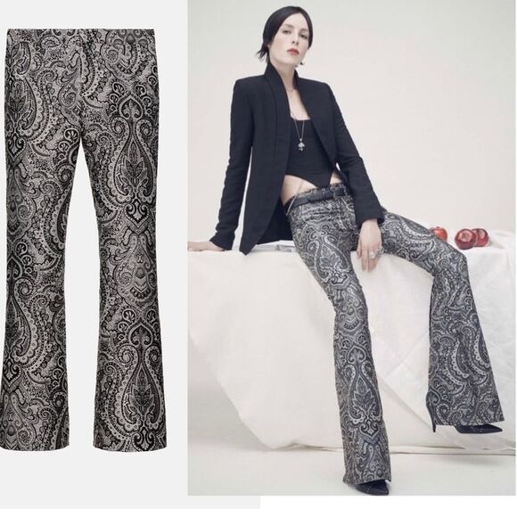 𝅺ZARA black silver jacquard pants limited edition Sz M NWT - Picture 3 of 15
